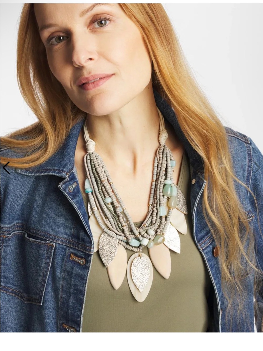 Chico’s Multi-Strand Amazonite & Wood Petal Necklace